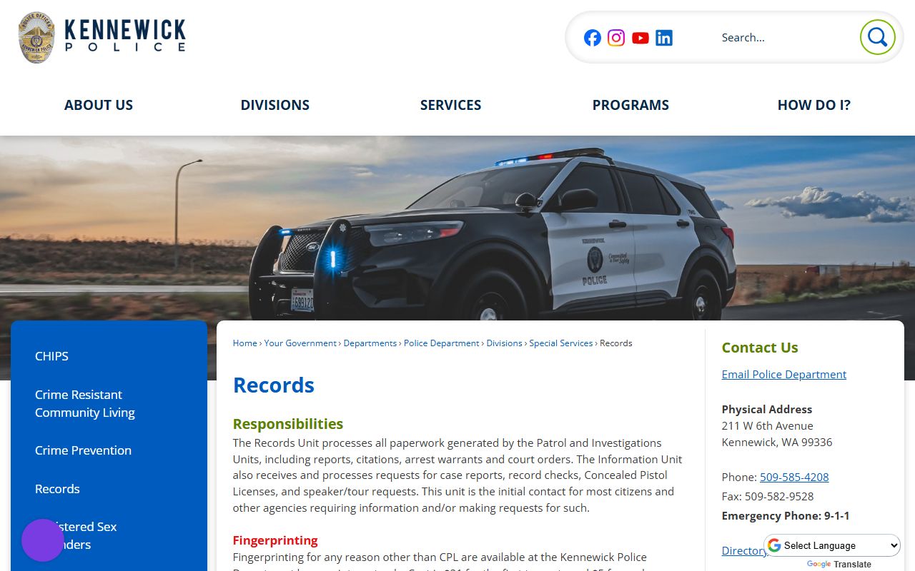 Kennewick police records request page for busted mugshots