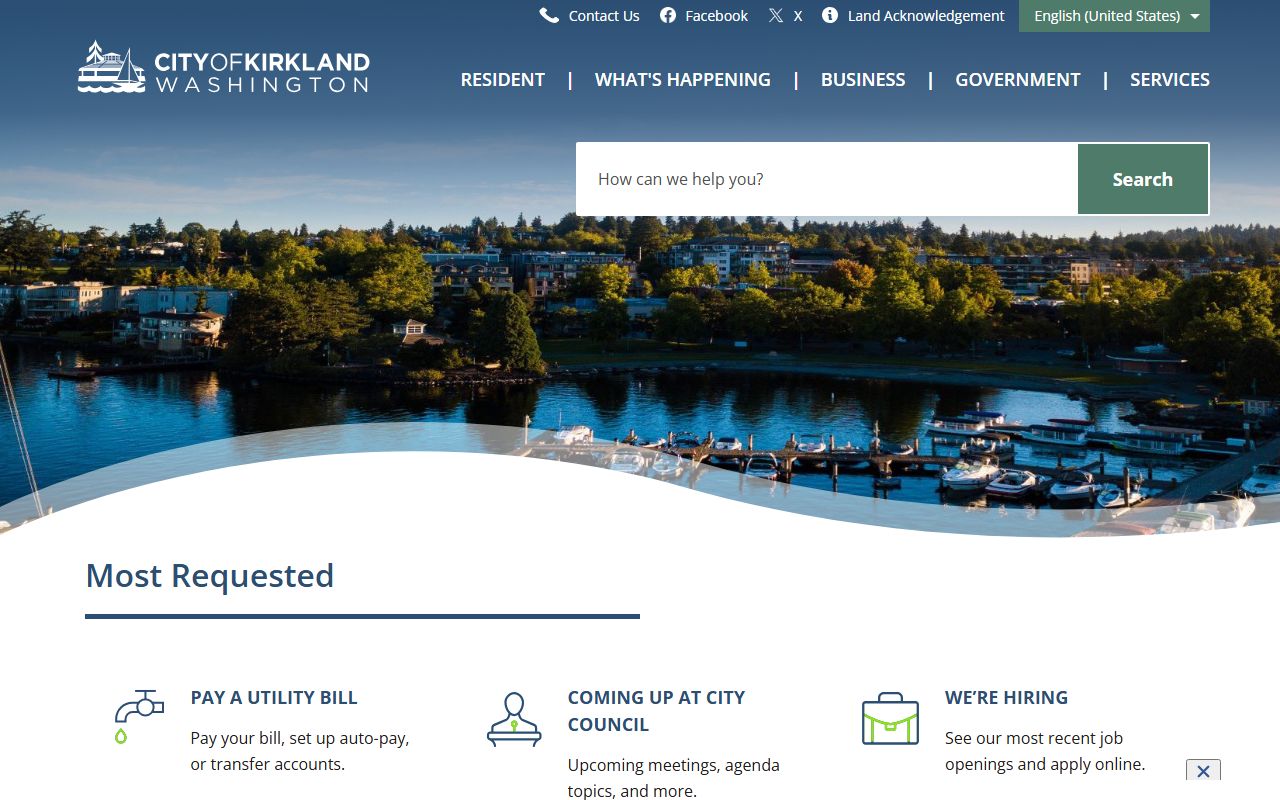 Kirkland city homepage with busted mugshots and police records links