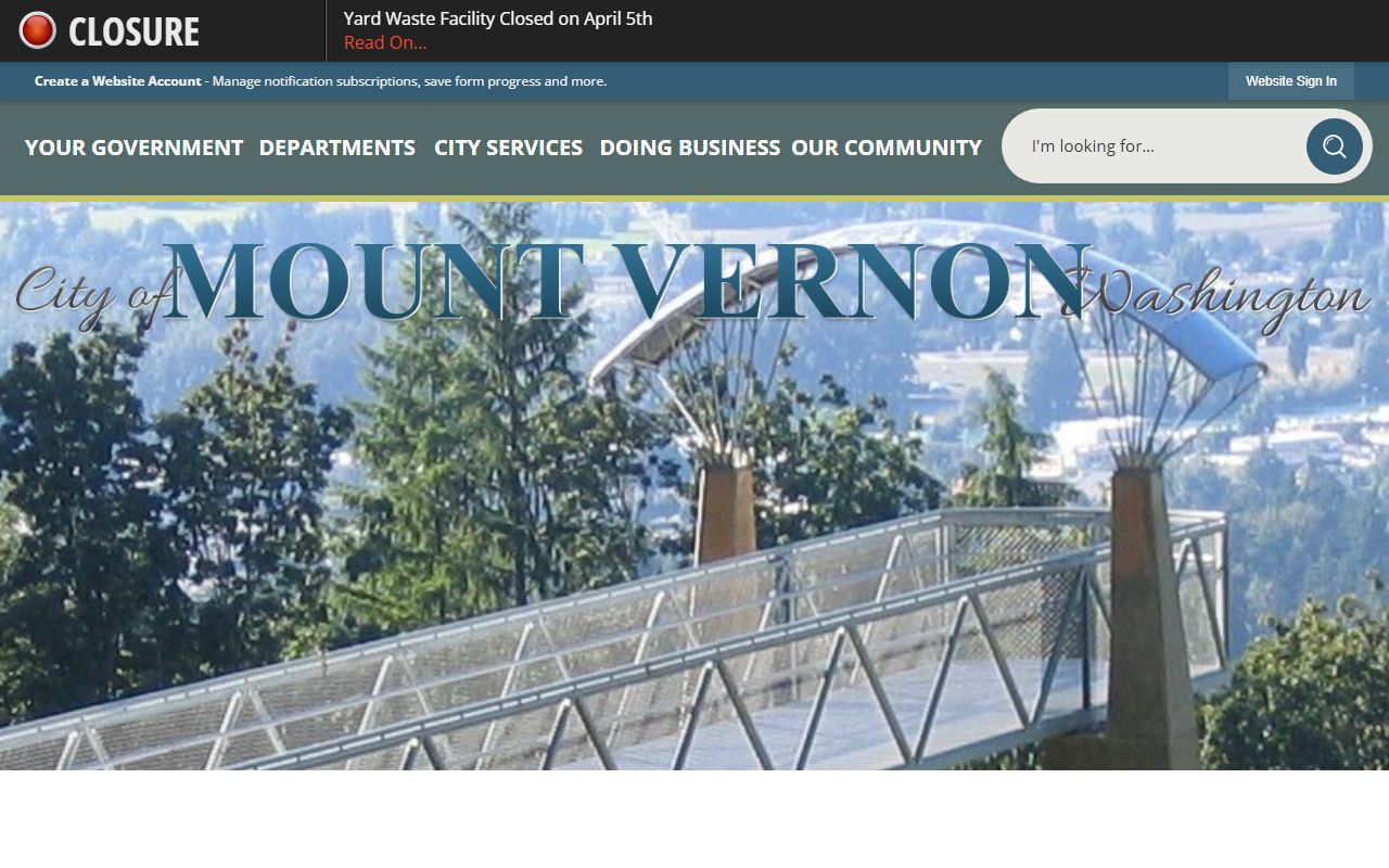Mount Vernon Washington city homepage with arrest records info