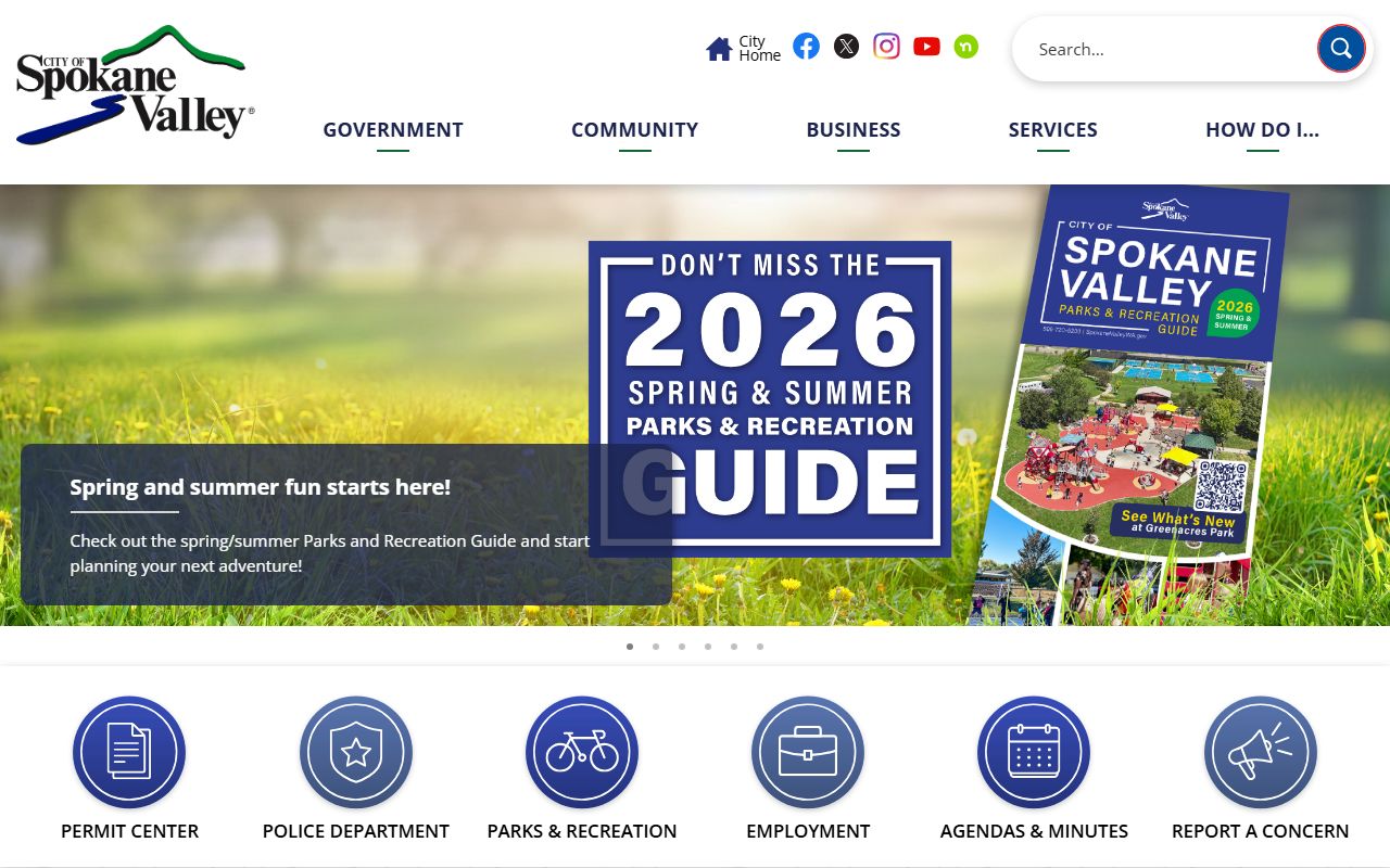 Spokane Valley city homepage and busted mugshots links