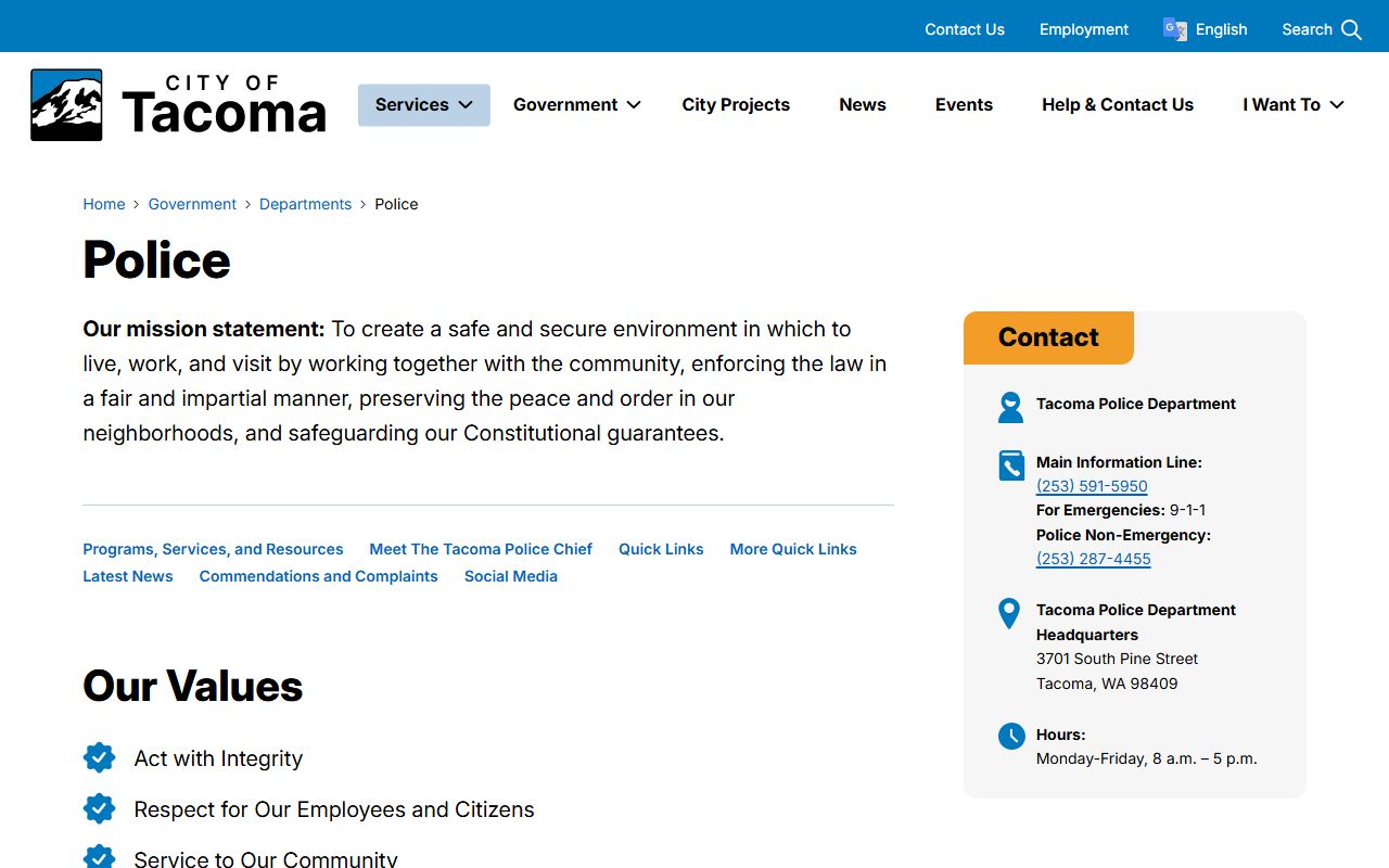 Tacoma busted mugshots and police department records page