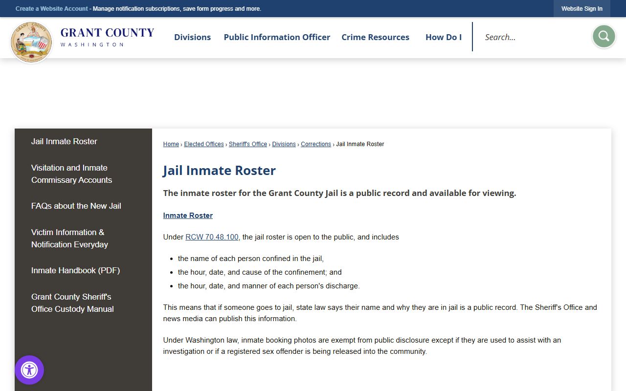 Grant County Jail Roster busted mugshots search