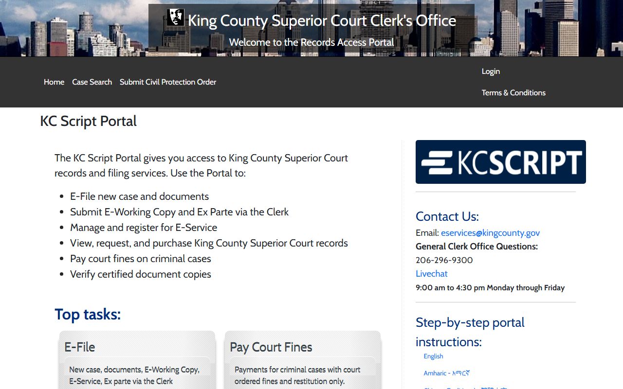 King County KC Script Portal court records and mugshot search