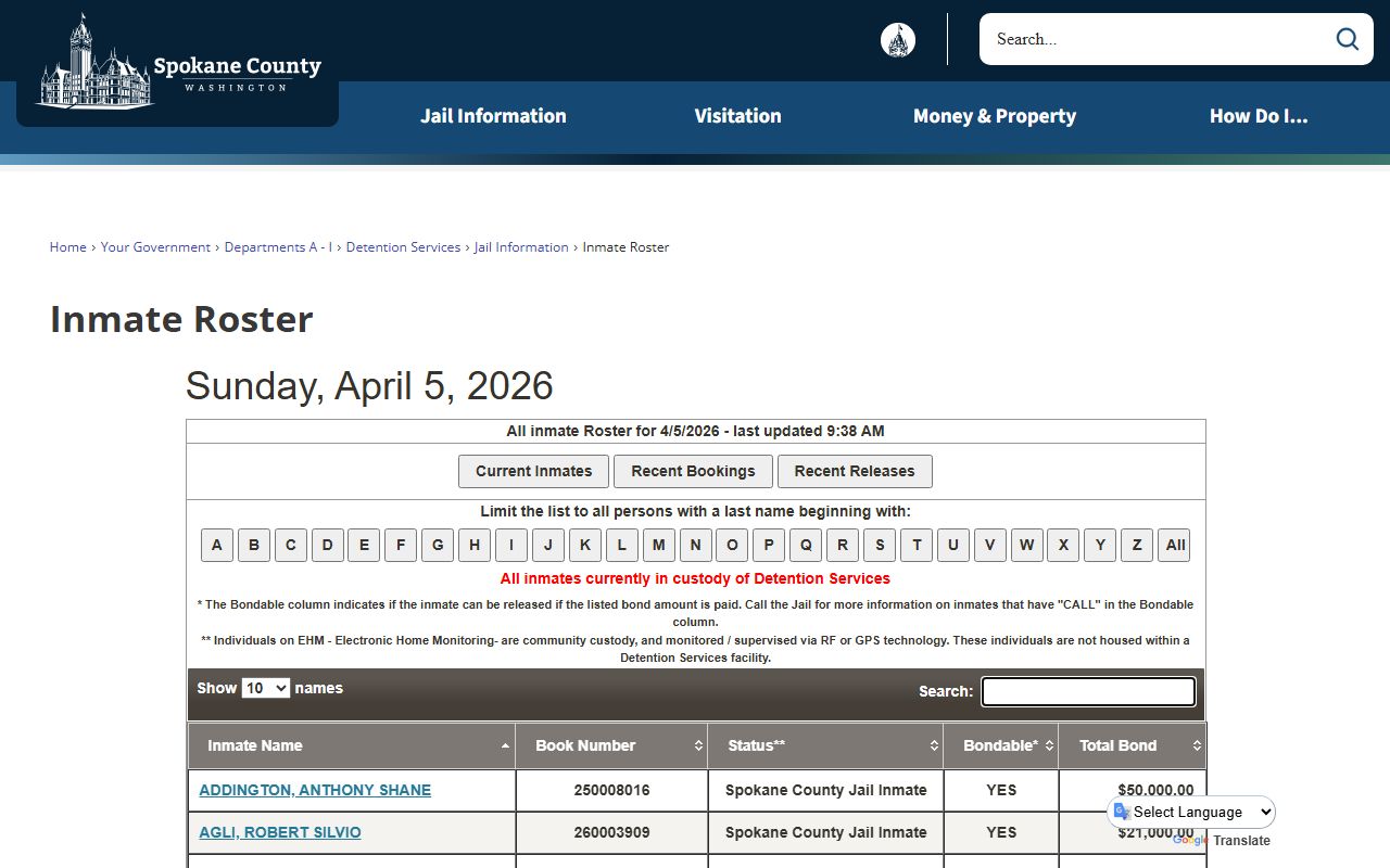 Spokane County inmate roster busted mugshots search page
