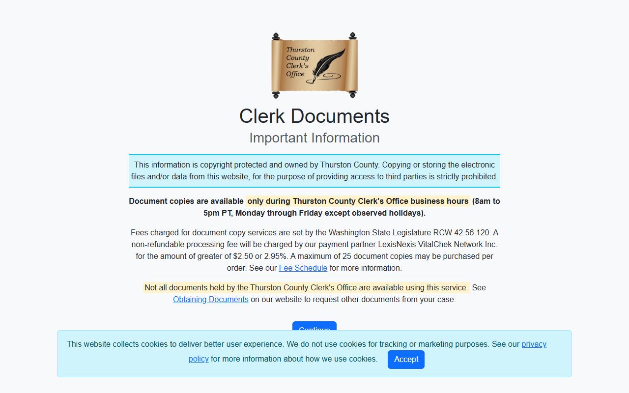 Thurston County clerk docs system for busted mugshots case files