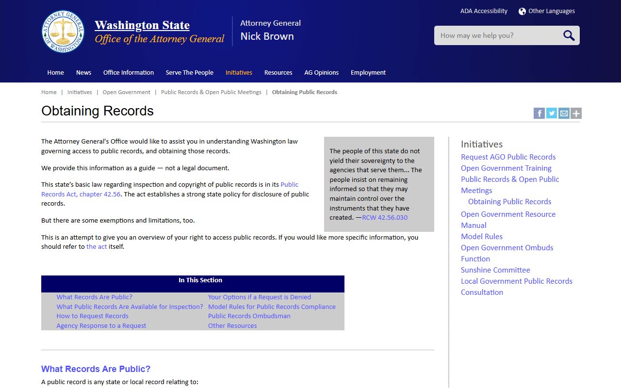 Washington Busted Mugshots attorney general records guidance