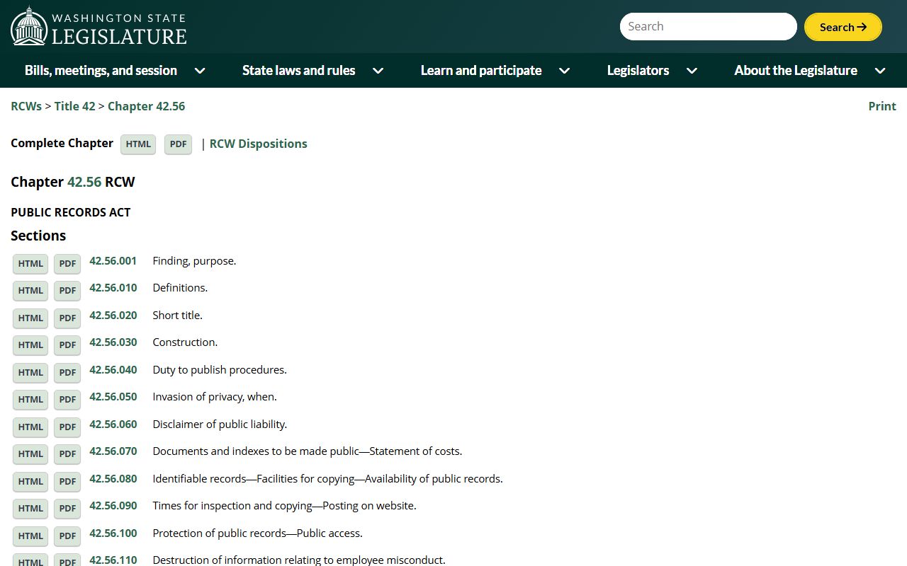 Washington Busted Mugshots public records act RCW