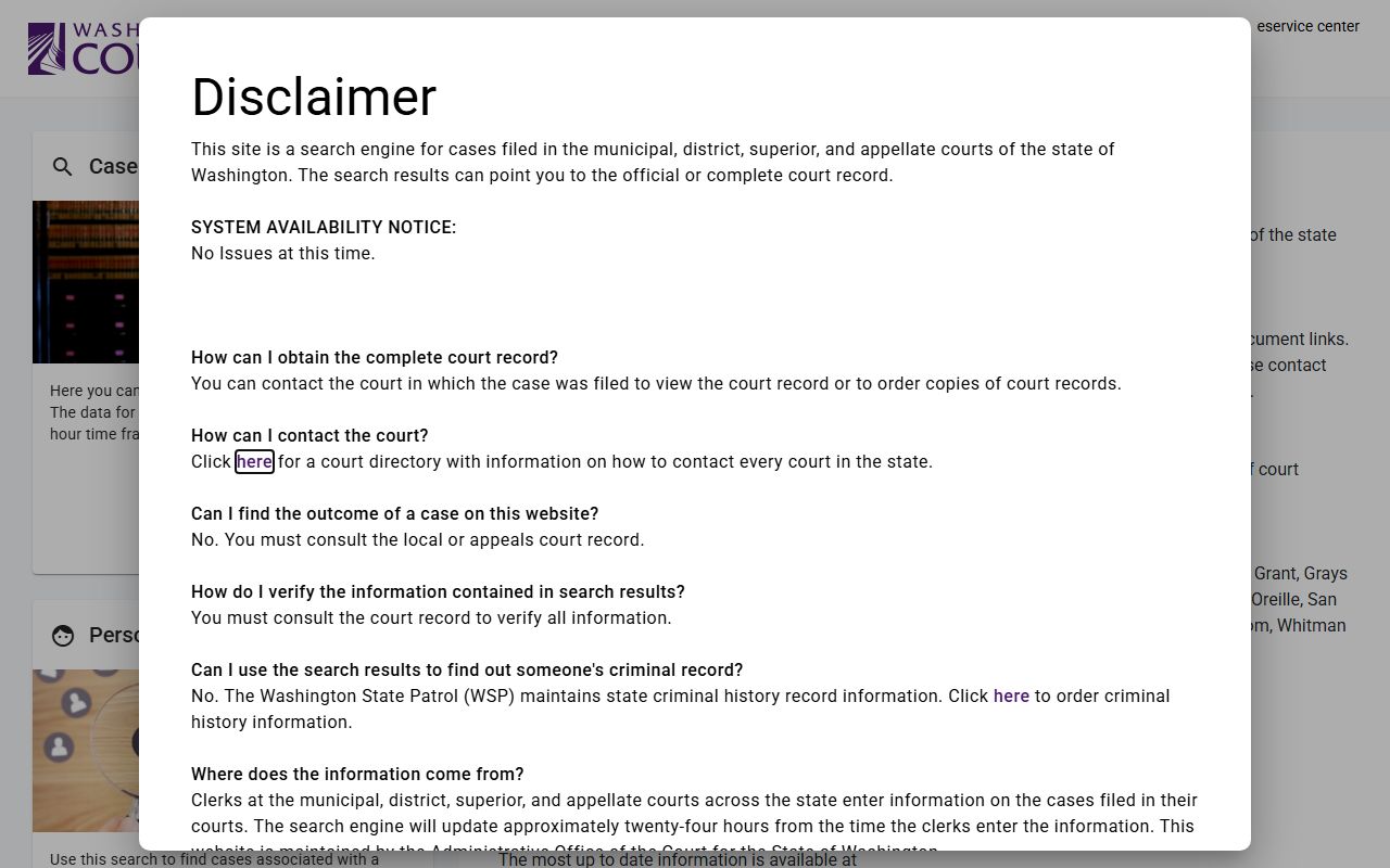 Washington Busted Mugshots court name search portal